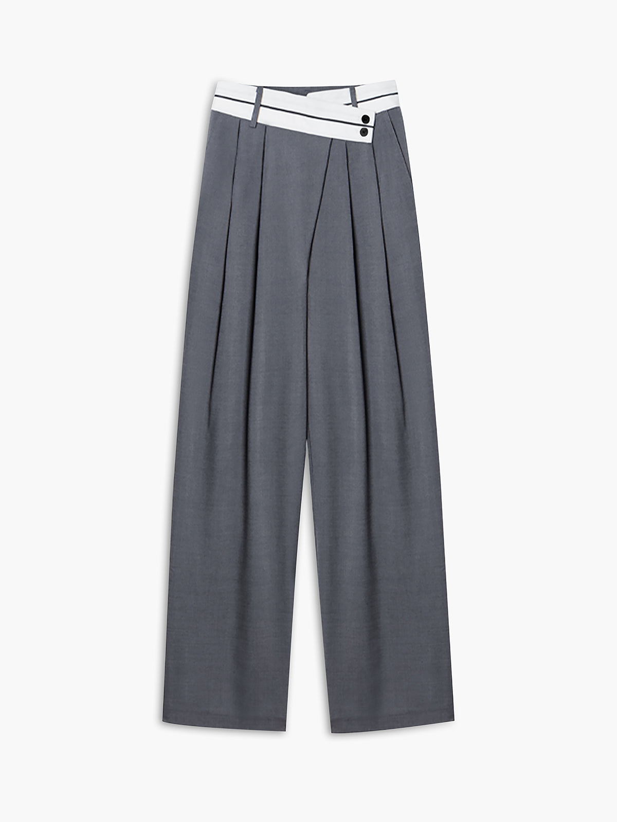 Asymmetrical Contrast Waistband Wide Leg Dress Pants-CALLISTARI