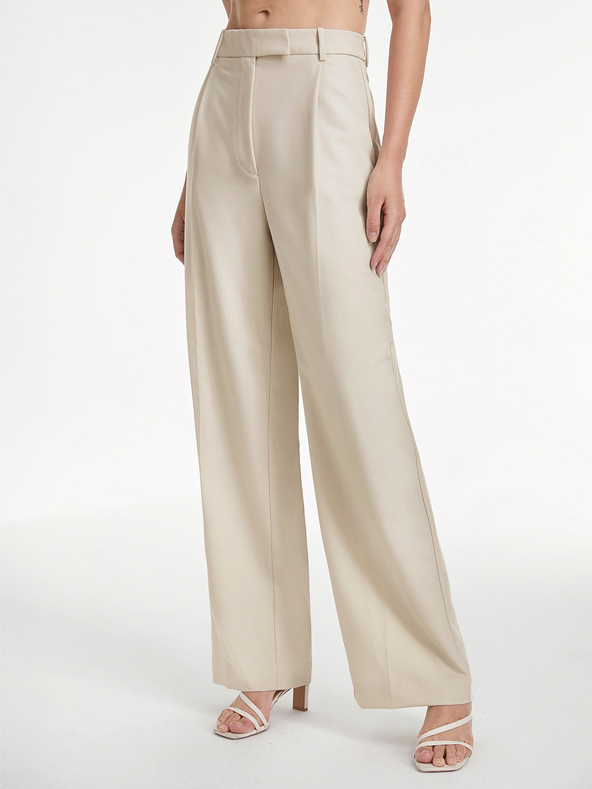 High Waisted Relaxed Fit Wide Leg Dress Pants-CALLISTARI