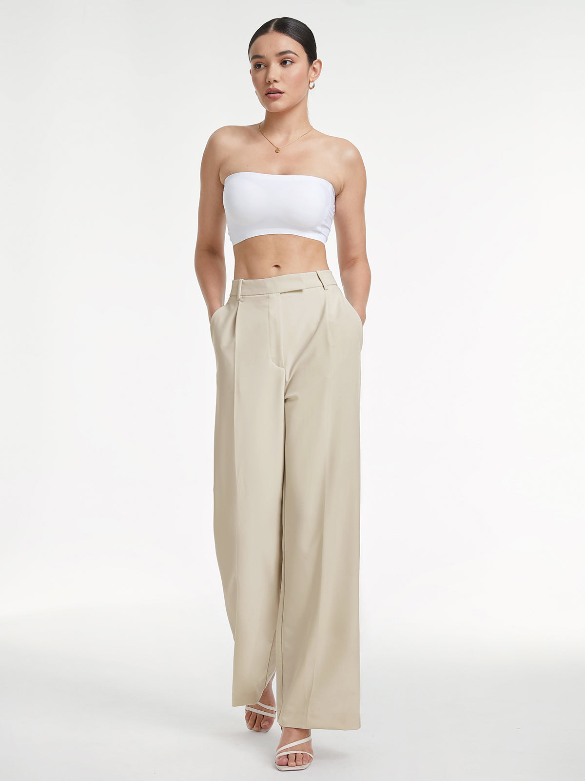High Waisted Relaxed Fit Wide Leg Dress Pants-CALLISTARI