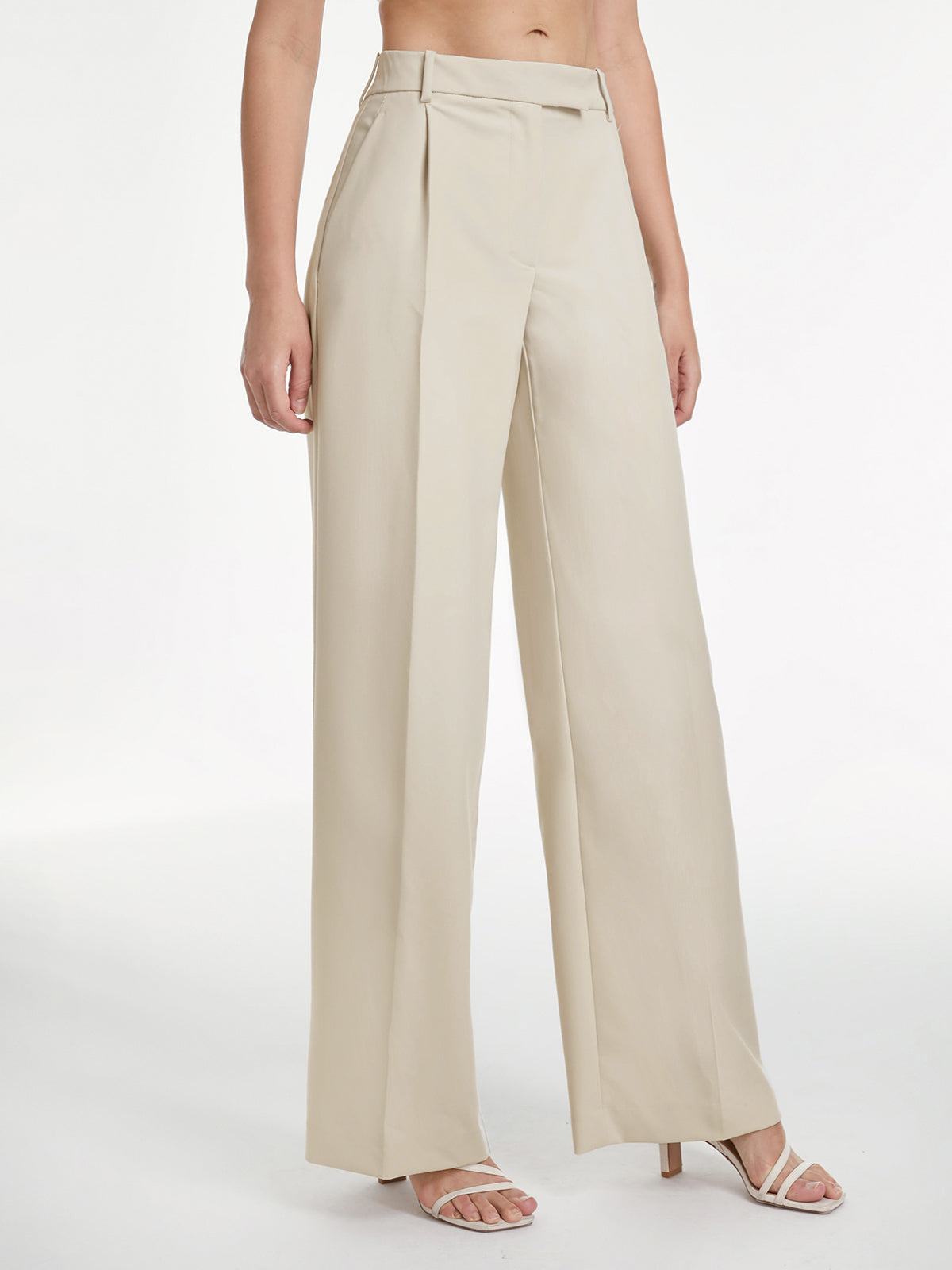 High Waisted Relaxed Fit Wide Leg Dress Pants-CALLISTARI