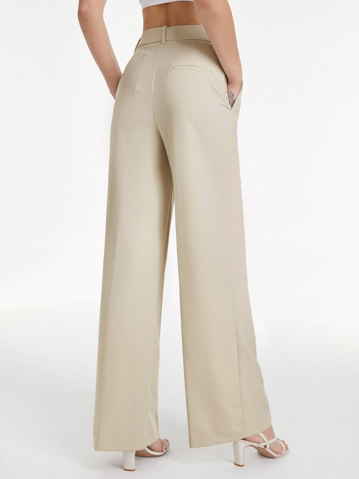 High Waisted Relaxed Fit Wide Leg Dress Pants-CALLISTARI