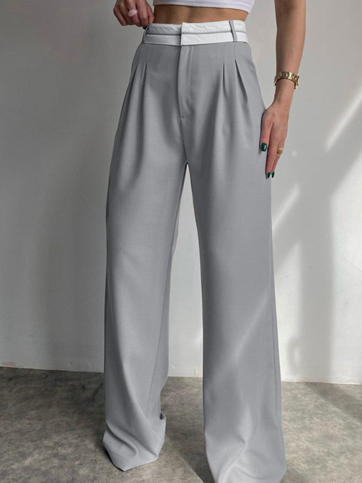 Highway Reverse Waistband Wide Leg Dress Pants-CALLISTARI