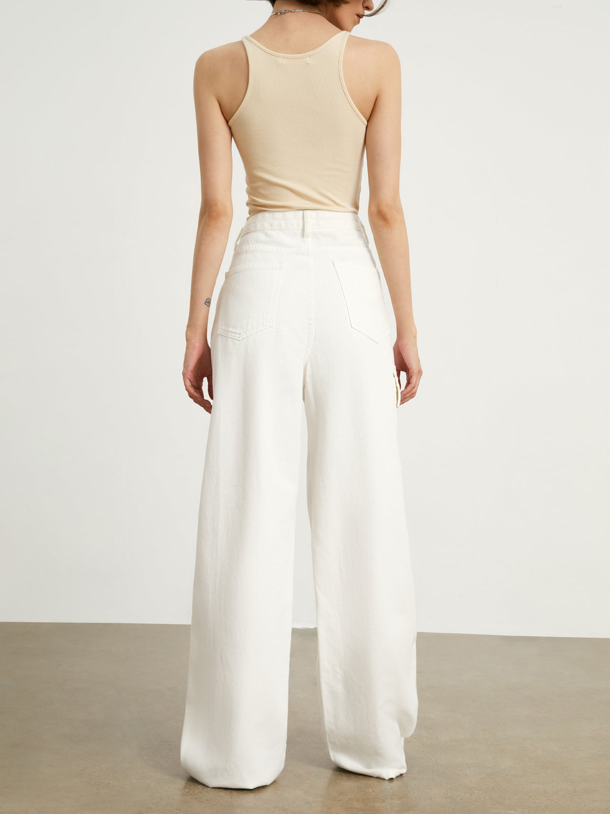 Minimalist White Denim Wide Leg Jeans-CALLISTARI