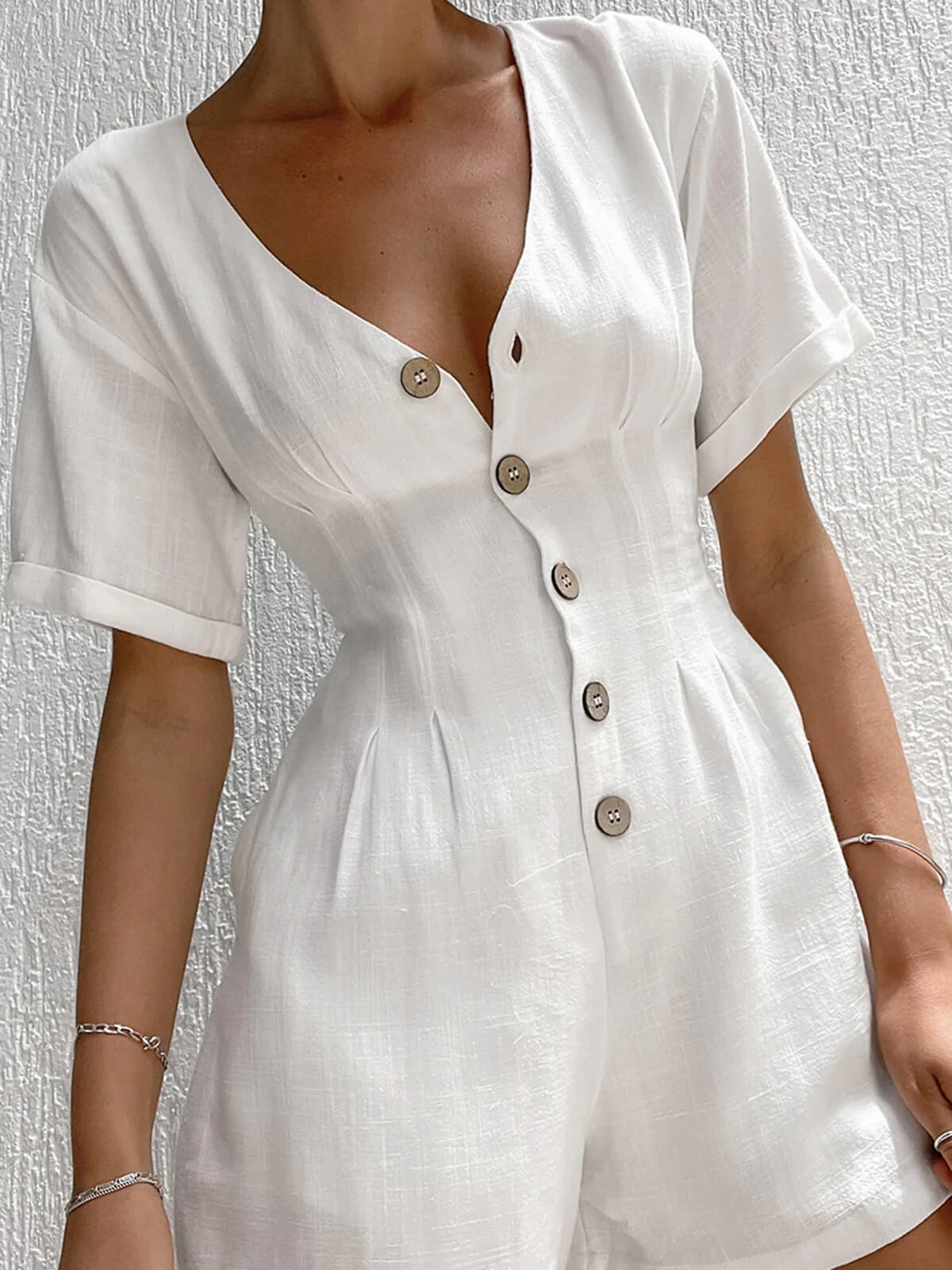 Button Down Linen Cotton Jazz Rompers-CALLISTARI
