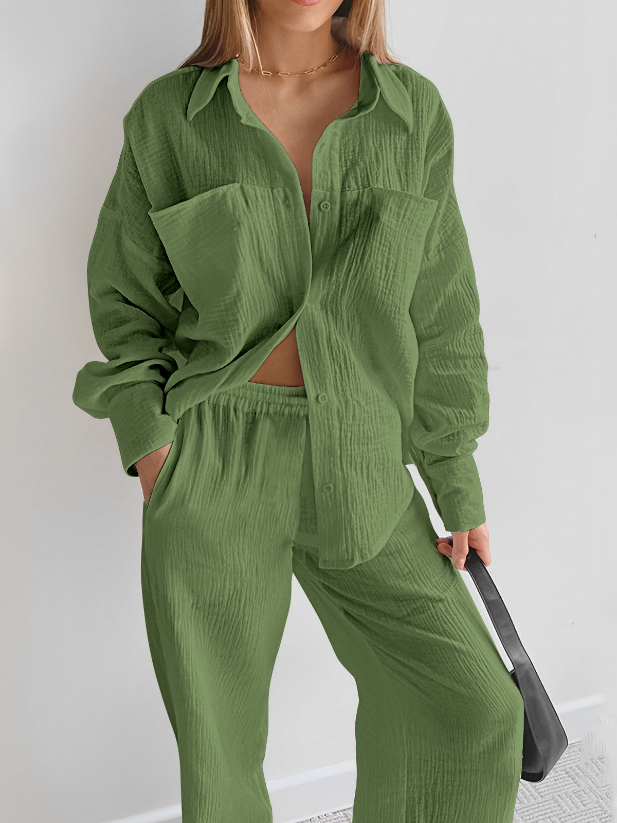 Minimalist Cotton Two Piece Pants Set-Mesadic