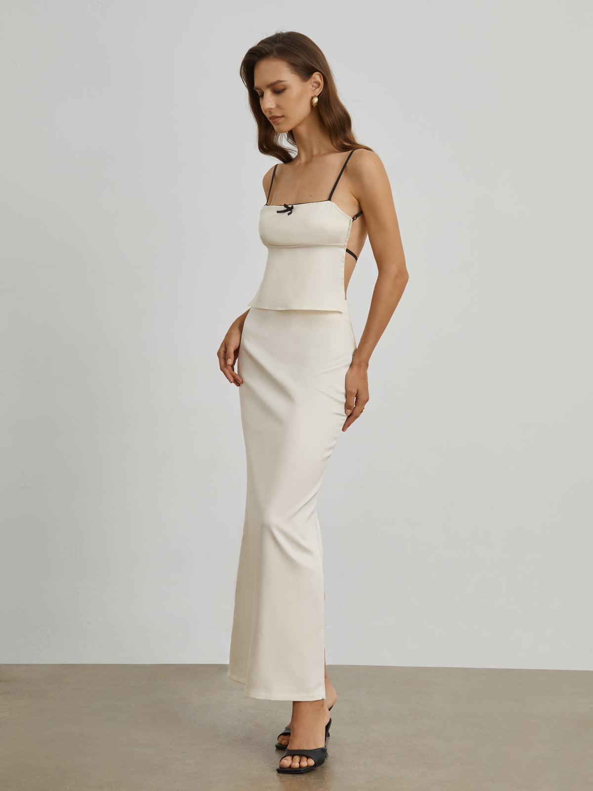 Satin Open Back Two Piece Skirt Set-CALLISTARI