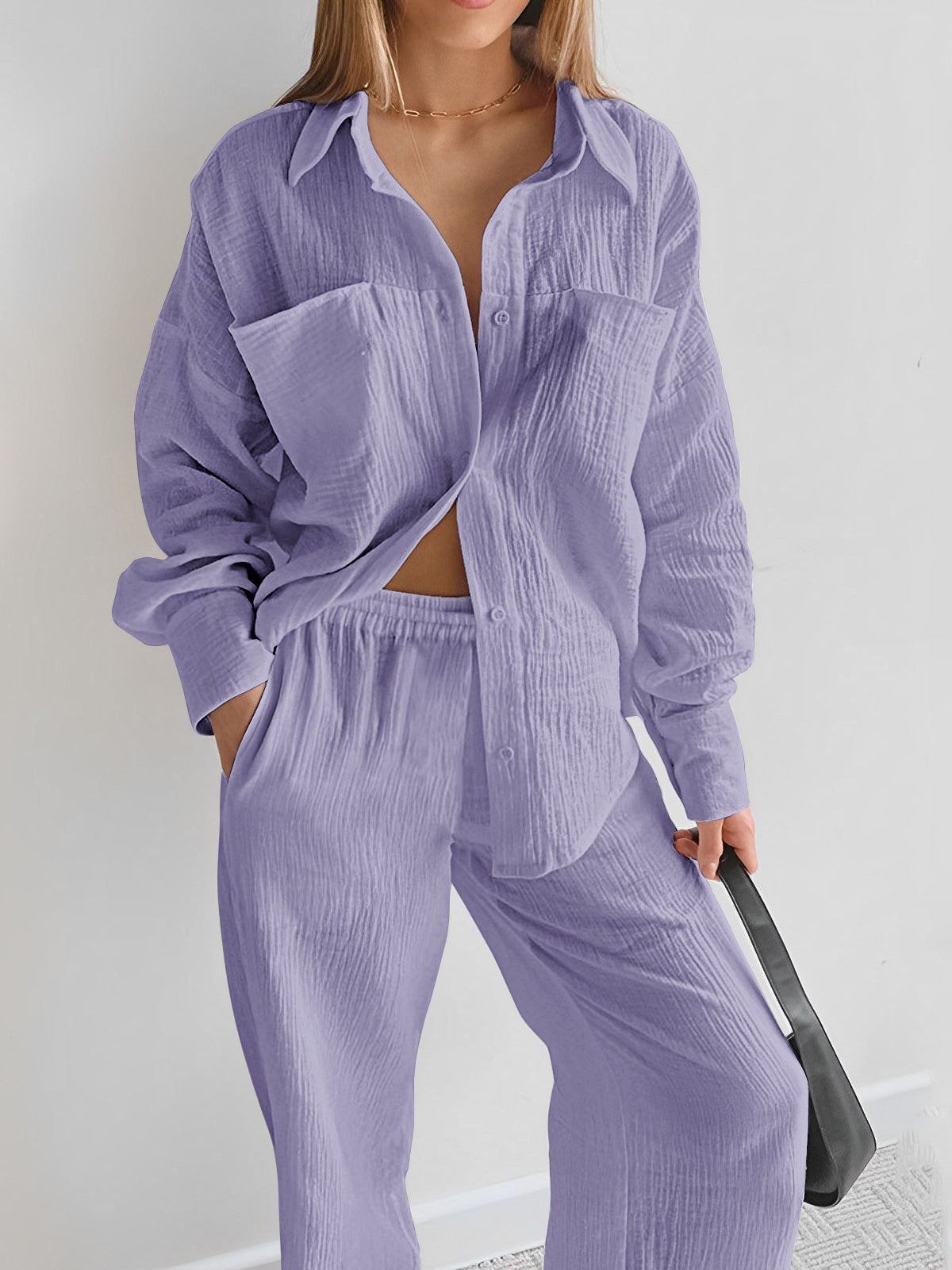 Minimalist Cotton Two Piece Pants Set-Mesadic