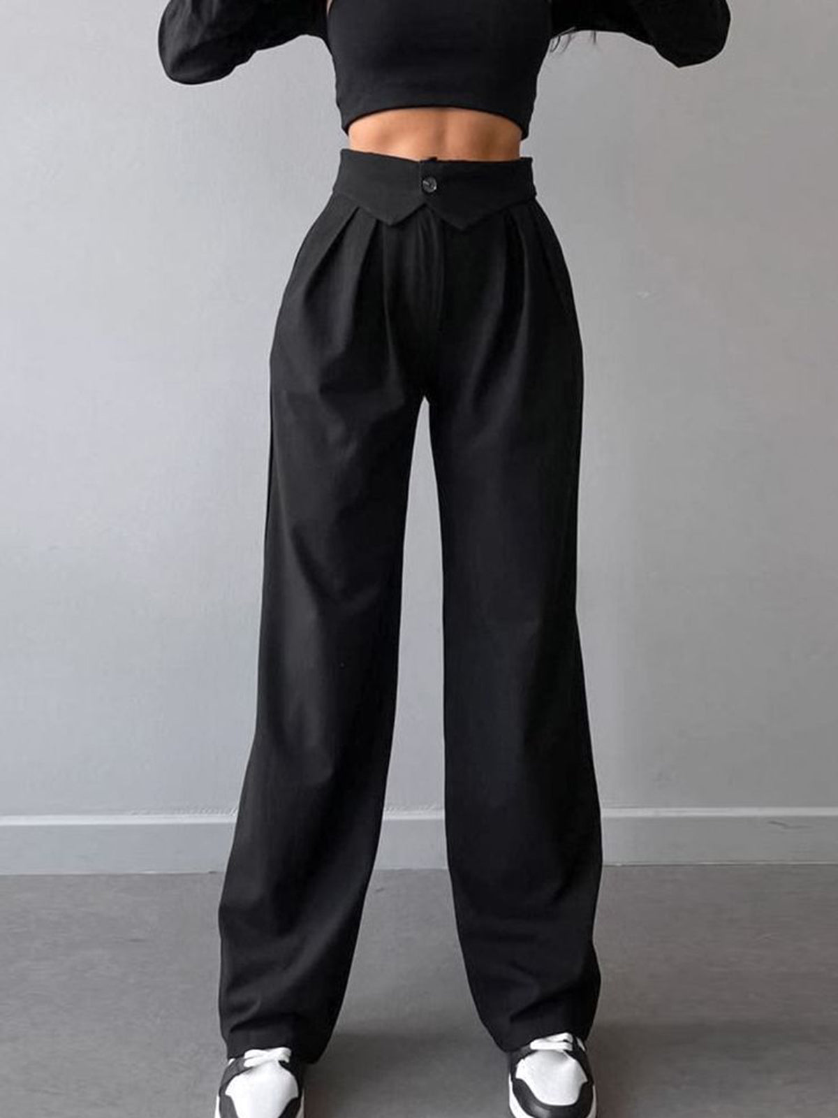 Street Fold Over Waistband Straight Leg Dress Pants-CALLISTARI