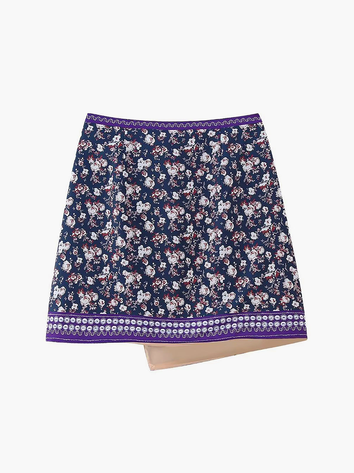 Asymmetric Floral Printed Mini Skirt-CALLISTARI