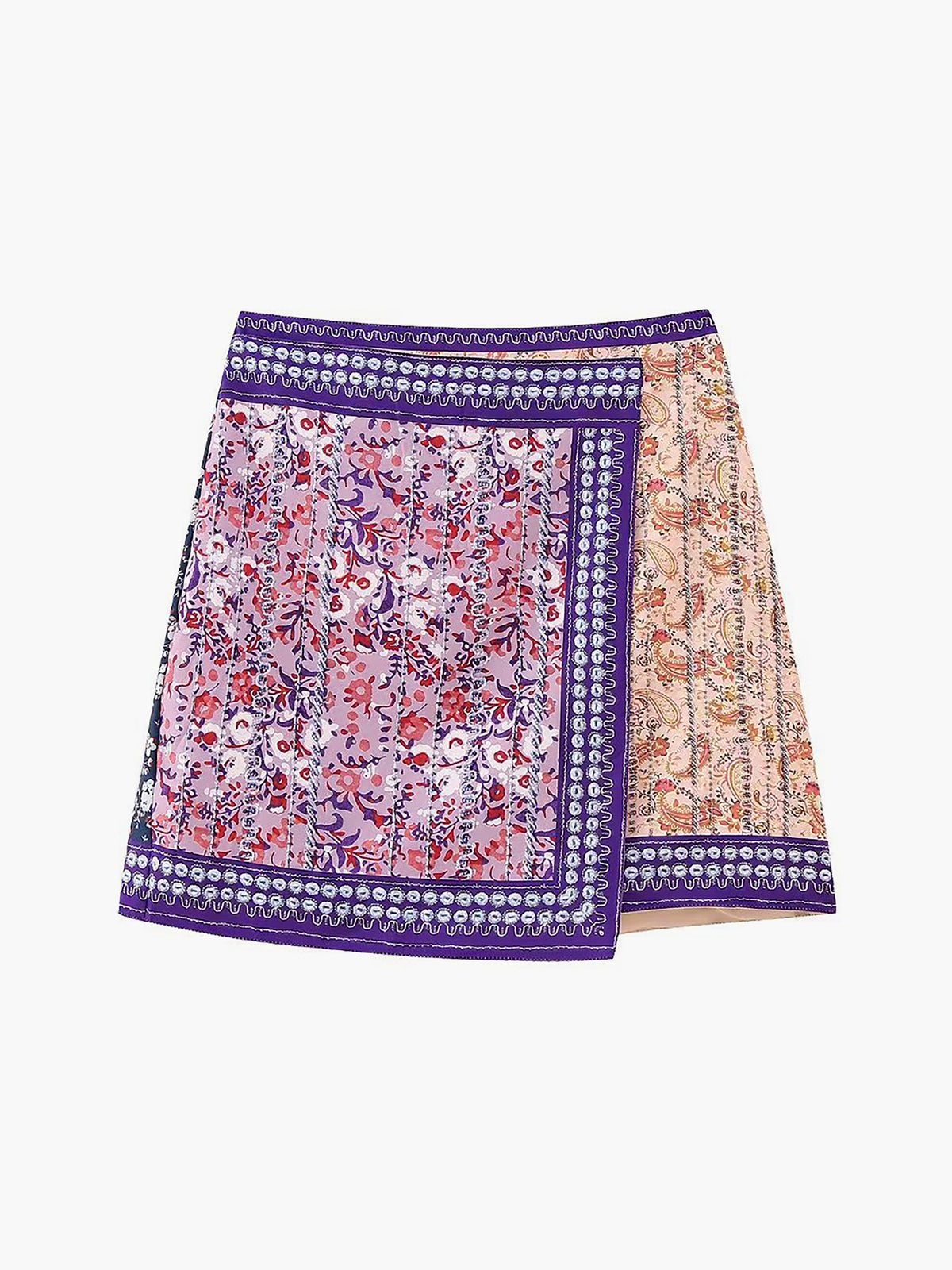 Asymmetric Floral Printed Mini Skirt-CALLISTARI