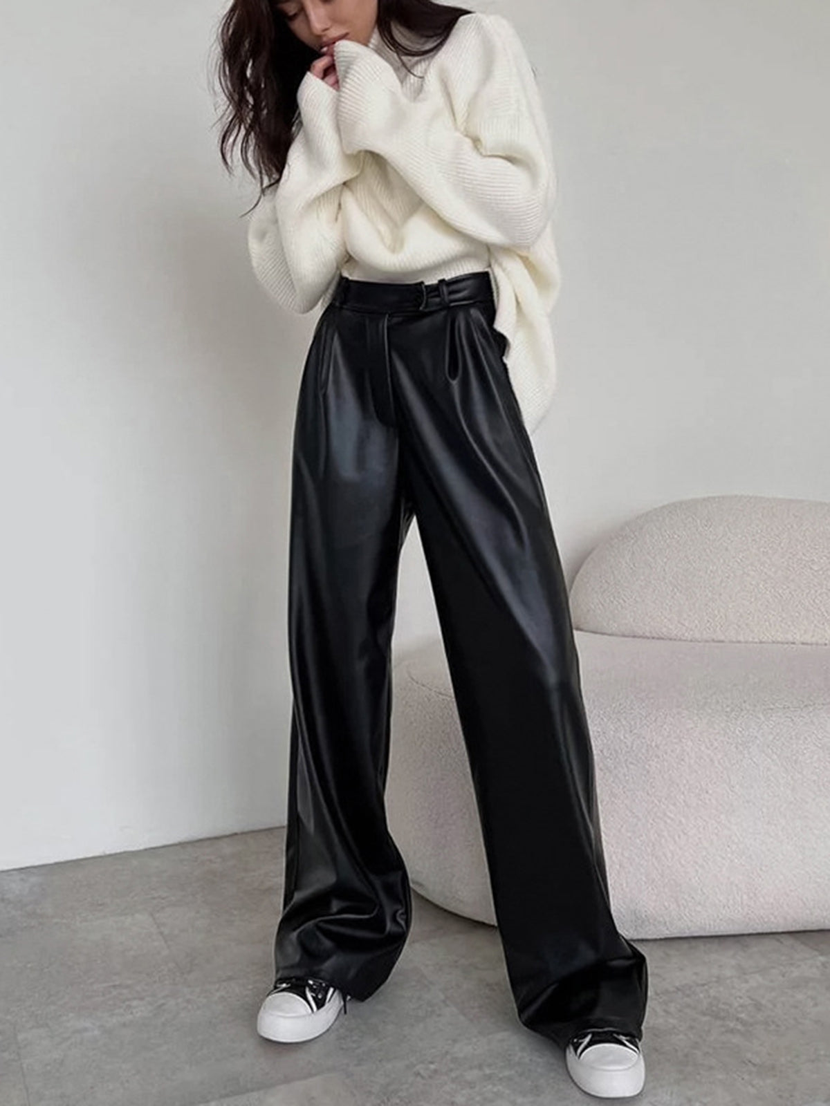 Faux Leather Wide Leg Pants-CALLISTARI