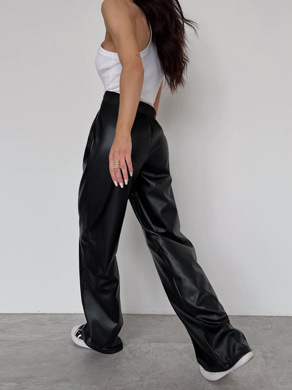 Faux Leather Wide Leg Pants-CALLISTARI