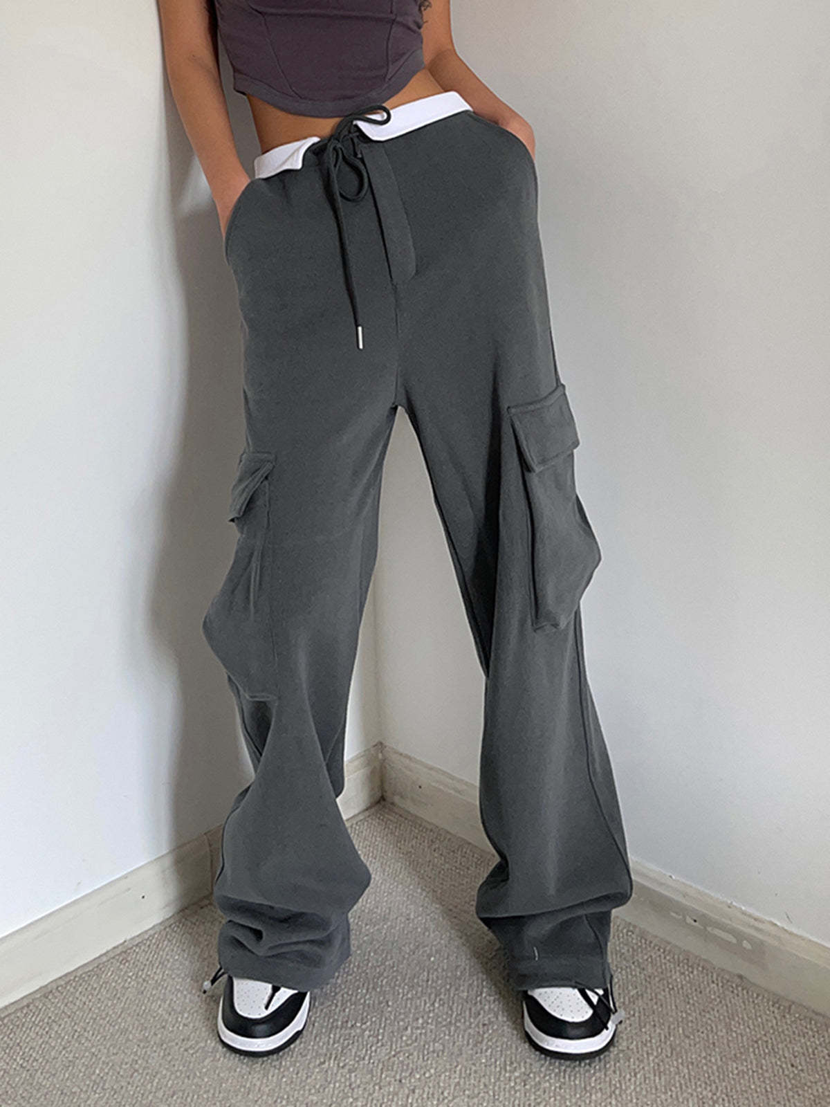 Contrast Waistband Cargo Sweatpants-CALLISTARI