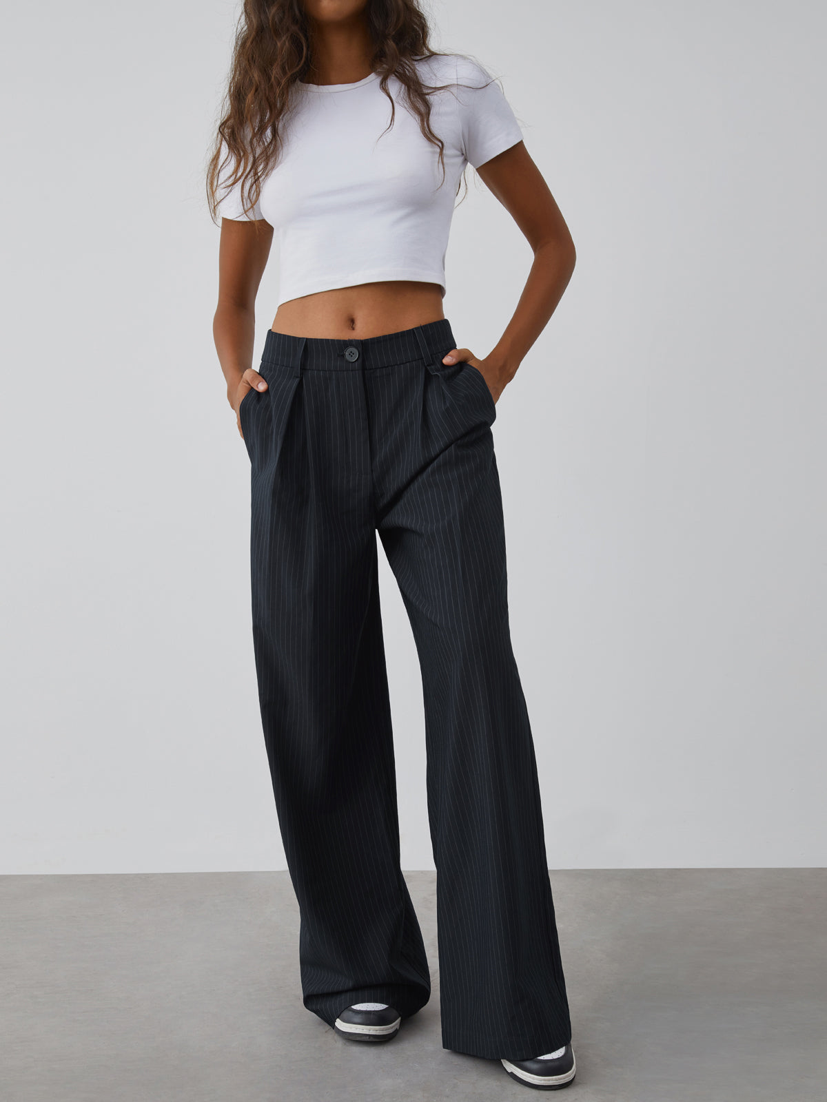 Shock Value Pinstripe Wide Leg Dress Pants-CALLISTARI