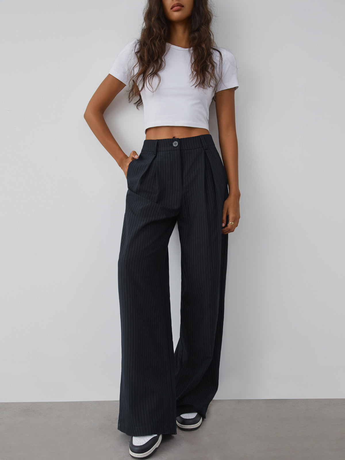 Shock Value Pinstripe Wide Leg Dress Pants-CALLISTARI