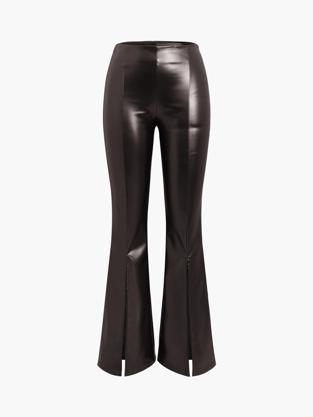 Faux Leather Zippered Flare Pants-CALLISTARI
