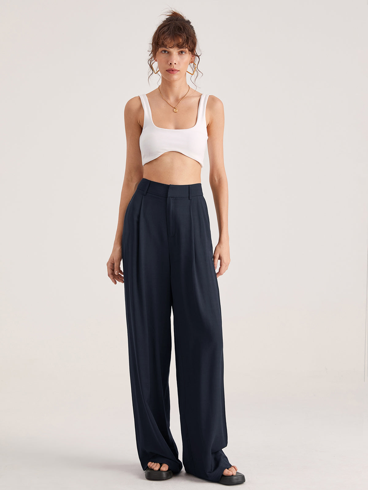 Oversized High Waisted Pleat Front Trousers-CALLISTARI