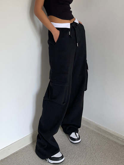 Contrast Waistband Cargo Sweatpants-CALLISTARI