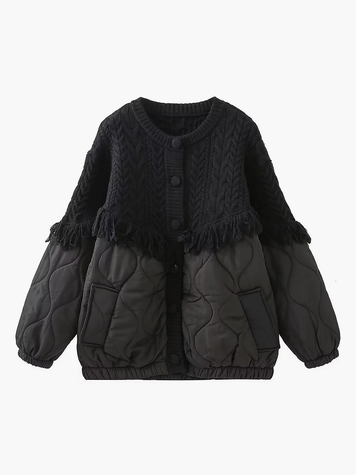 Patchwork Cable Knit Quilted Coat-Mesadic