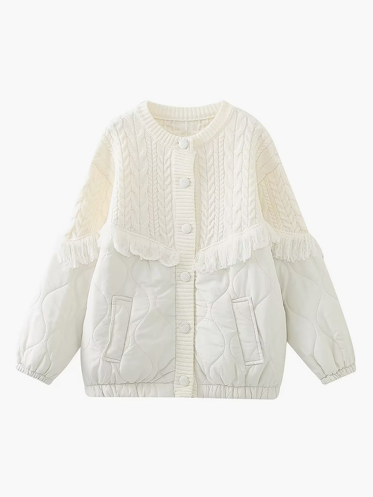 Patchwork Cable Knit Quilted Coat-Mesadic