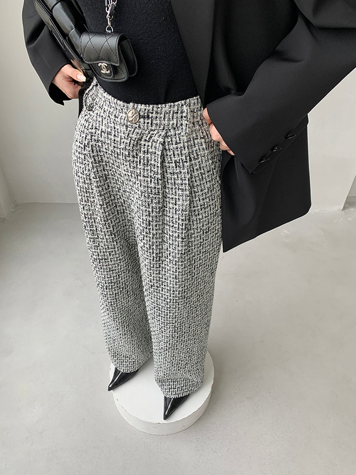 Tweed Wide Leg Dress Pants-CALLISTARI