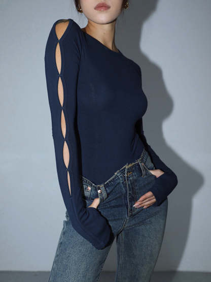 Keyhole Cutout Long Sleeve Bodysuit-CALLISTARI