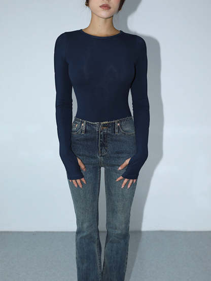 Keyhole Cutout Long Sleeve Bodysuit-CALLISTARI