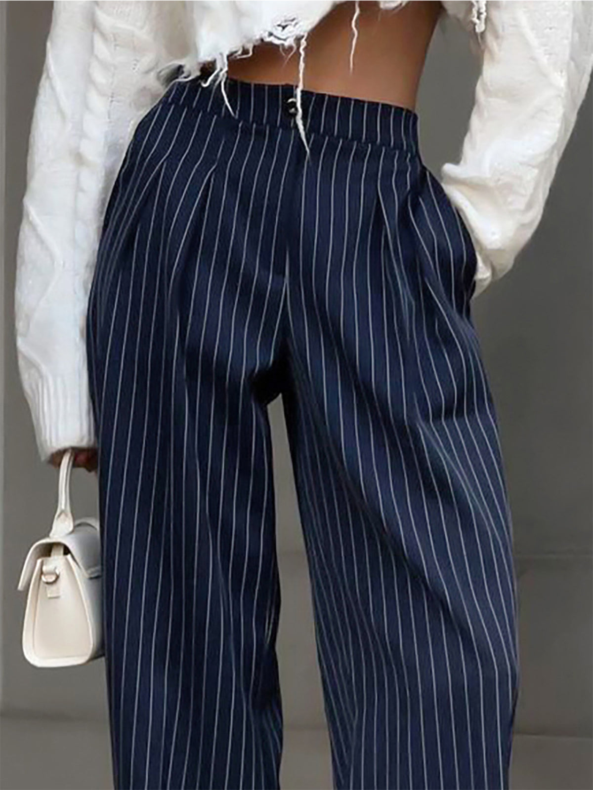 Pinstripe Pleated Wide Leg Dress Pants-CALLISTARI