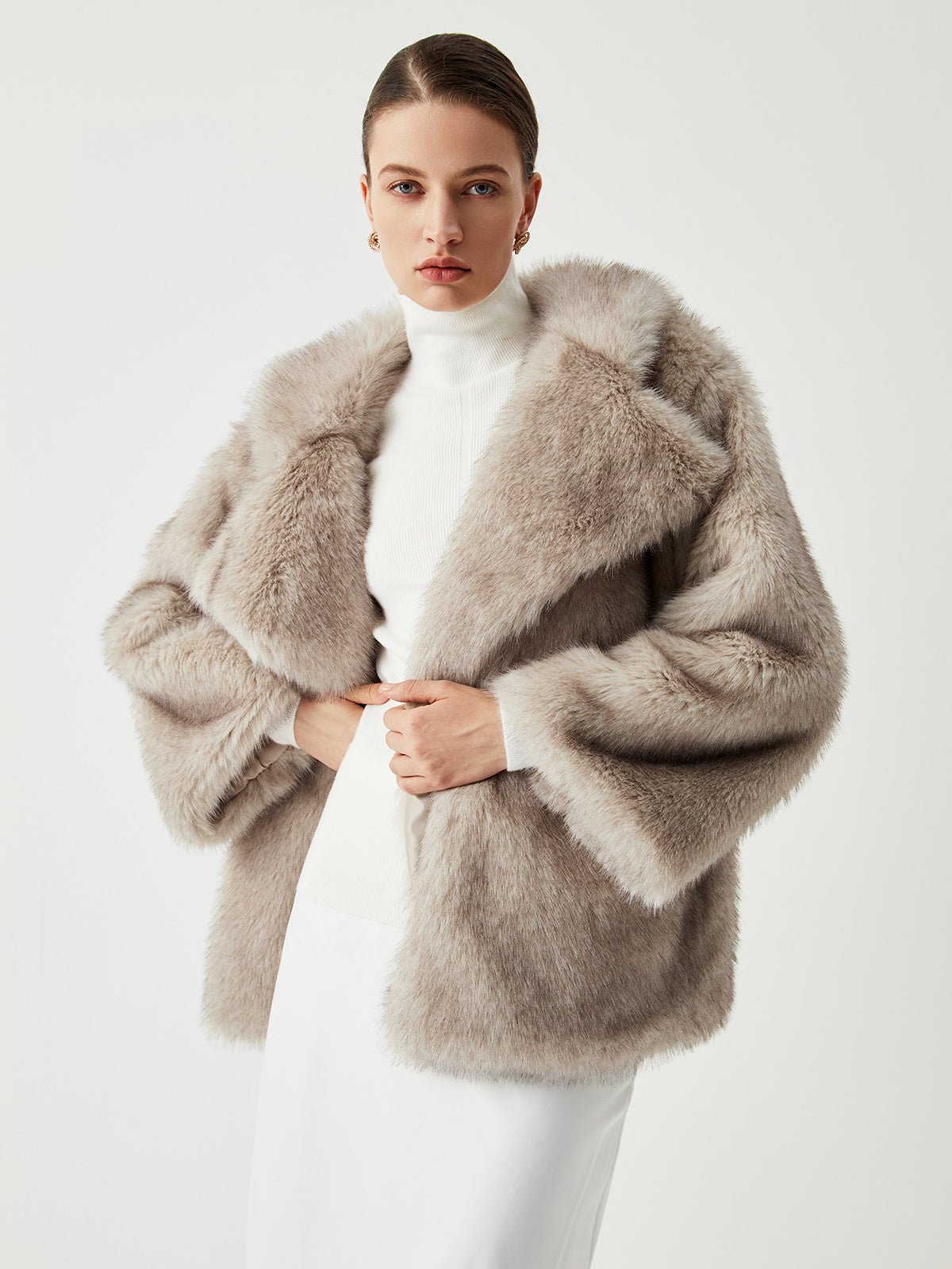 Oversized Collared Faux Fur Coat-Mesadic