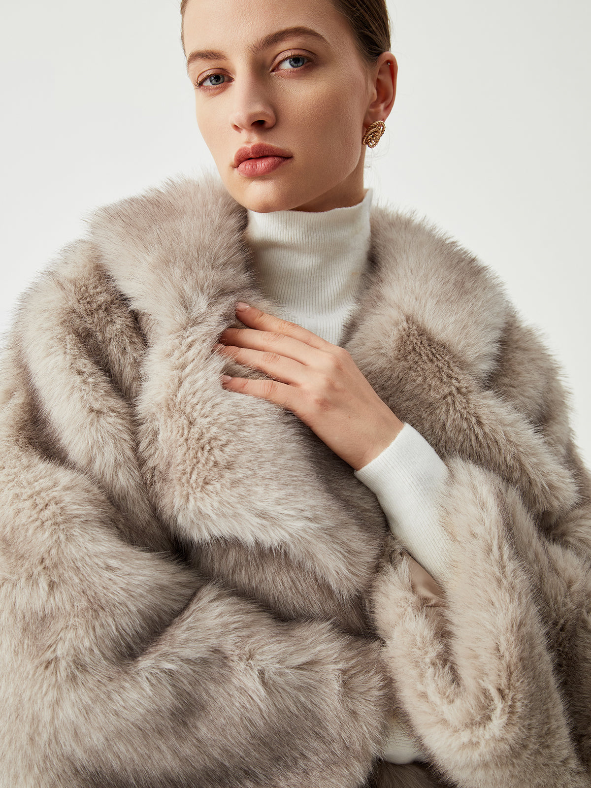 Oversized Collared Faux Fur Coat-Mesadic