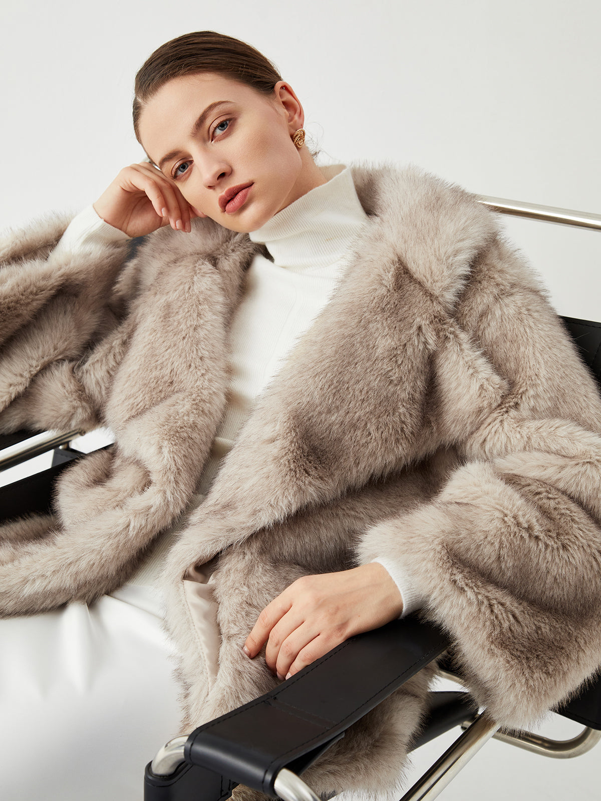 Oversized Collared Faux Fur Coat-Mesadic
