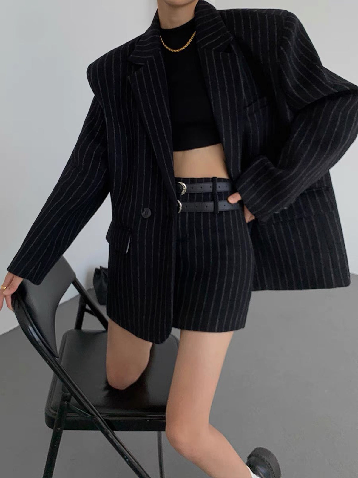 Tweed Pinstripe Oversized Blazer-CALLISTARI