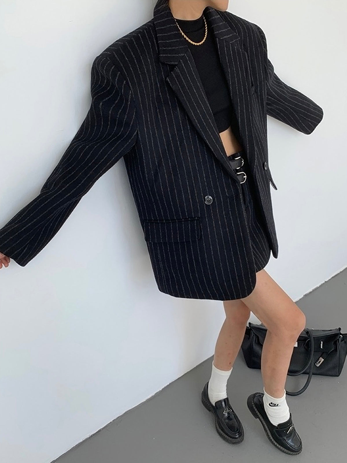 Tweed Pinstripe Oversized Blazer-CALLISTARI