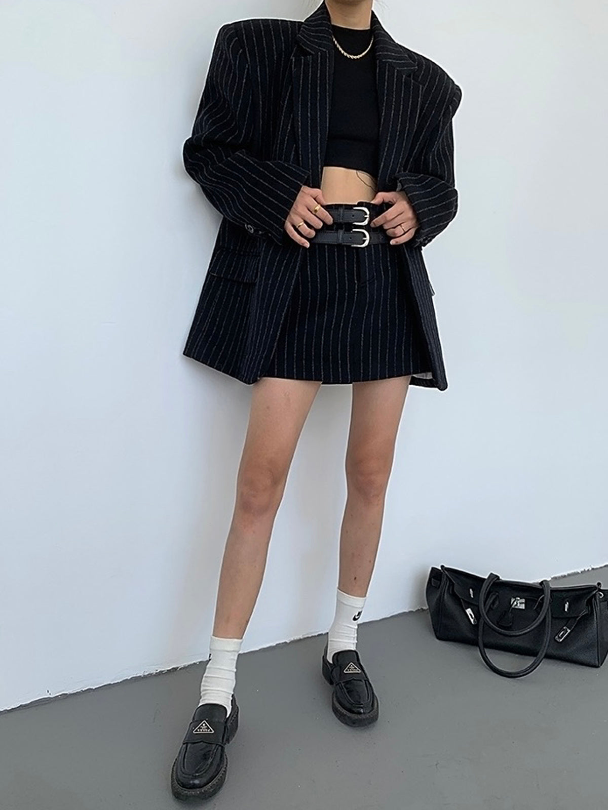 Tweed Pinstripe Oversized Blazer-CALLISTARI