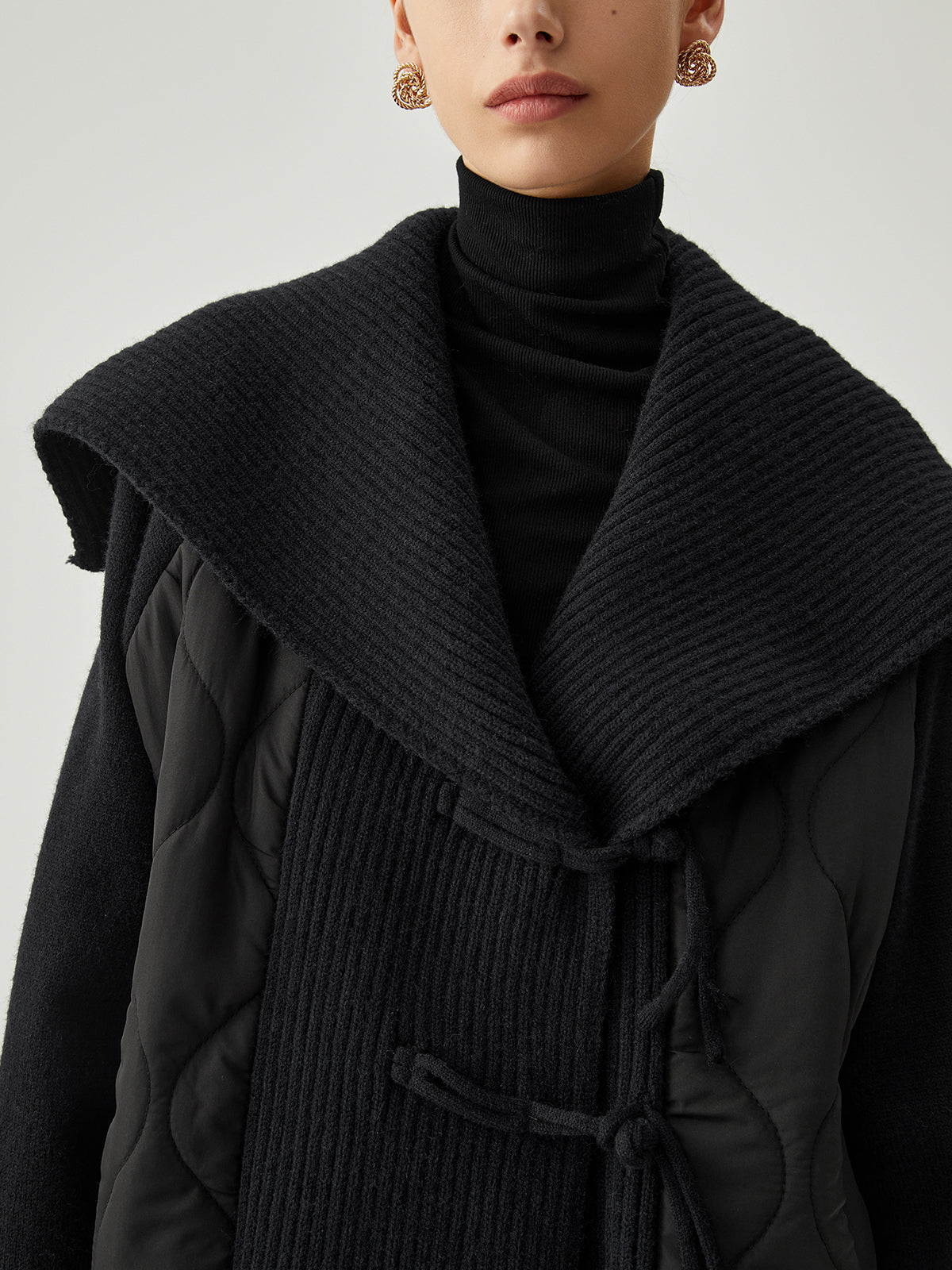 Patchwork Collared Geometric Winter Coat-CALLISTARI