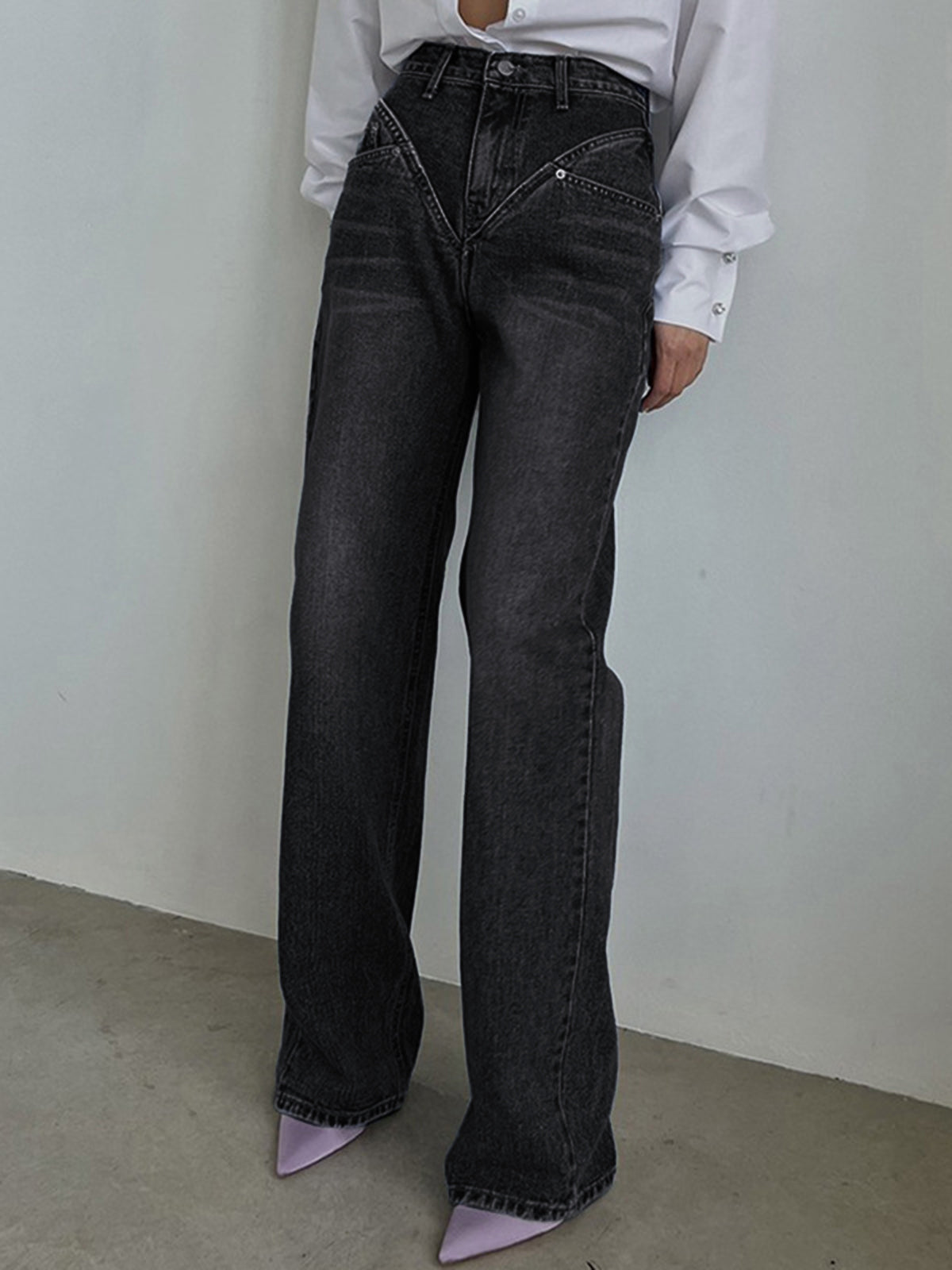 Vintage Wash Denim Straight Leg Jeans-CALLISTARI