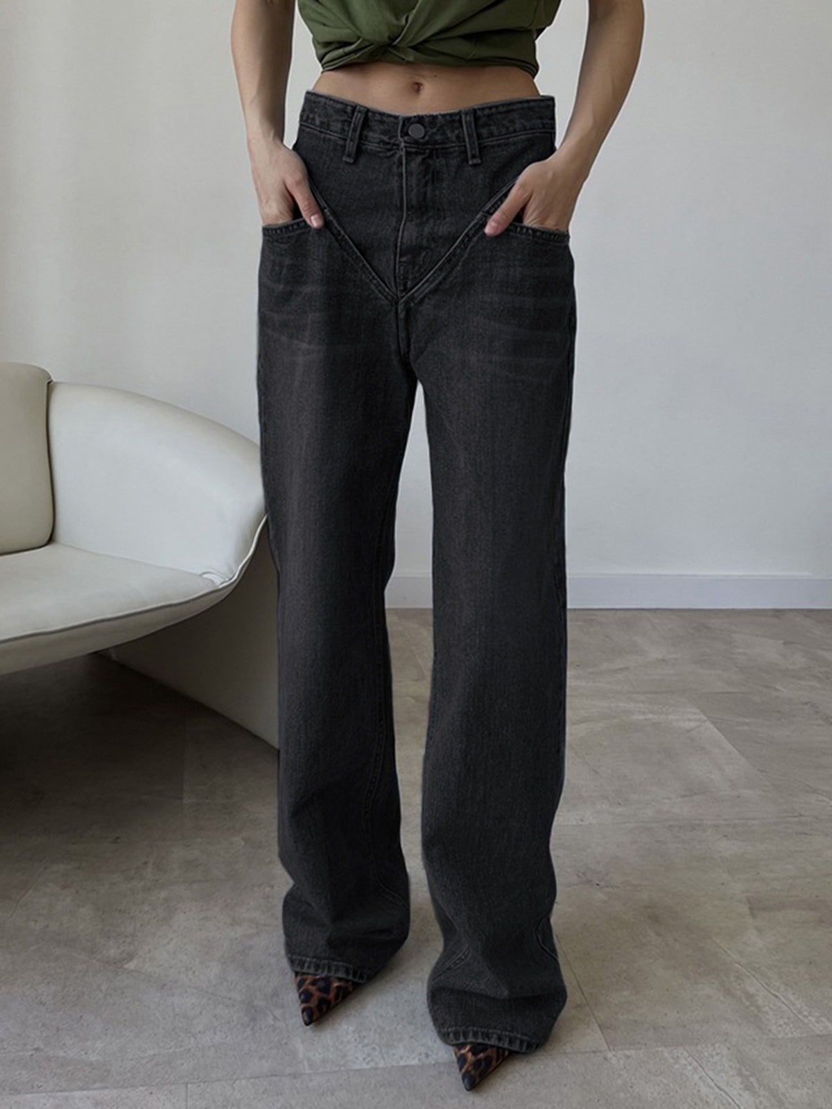Vintage Wash Denim Straight Leg Jeans-CALLISTARI