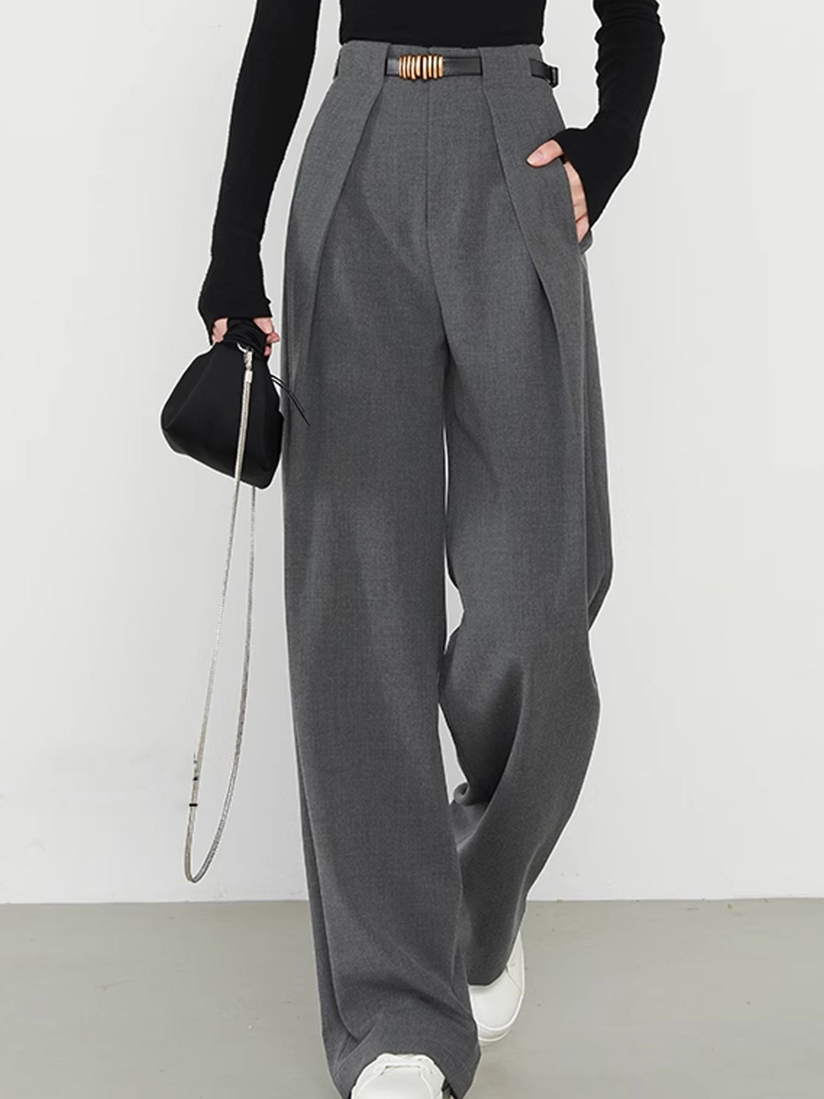 Middle Waist Solid Pocket Straight Leg Pants-CALLISTARI