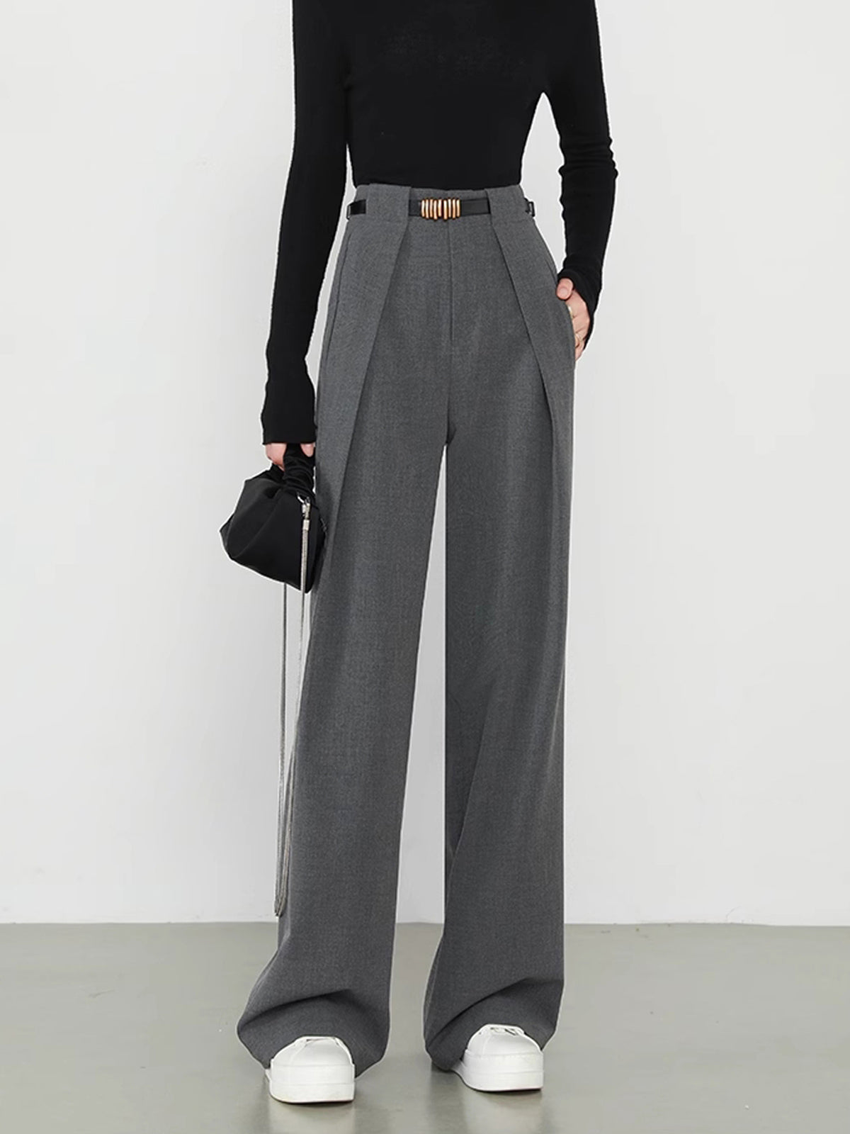 Middle Waist Solid Pocket Straight Leg Pants-CALLISTARI