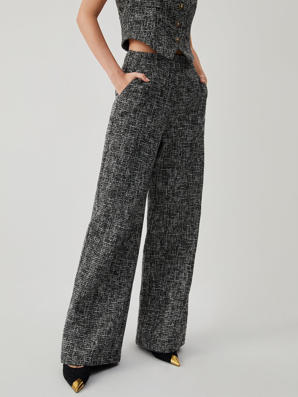 Old Money Tweed Straight Leg Pocket Pants-Mesadic
