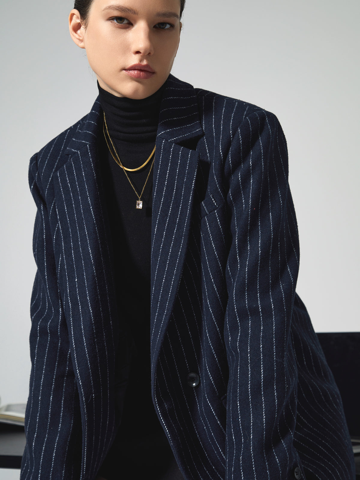 Tweed Pinstripe Oversized Blazer-CALLISTARI
