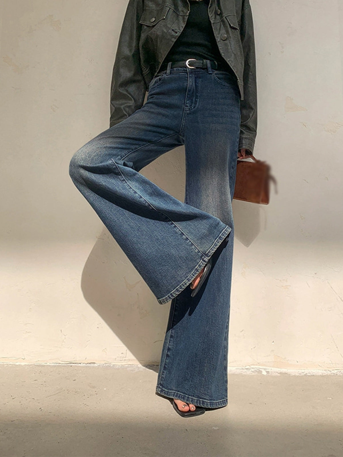 Vintage Denim Washed Wide Leg Jeans-CALLISTARI