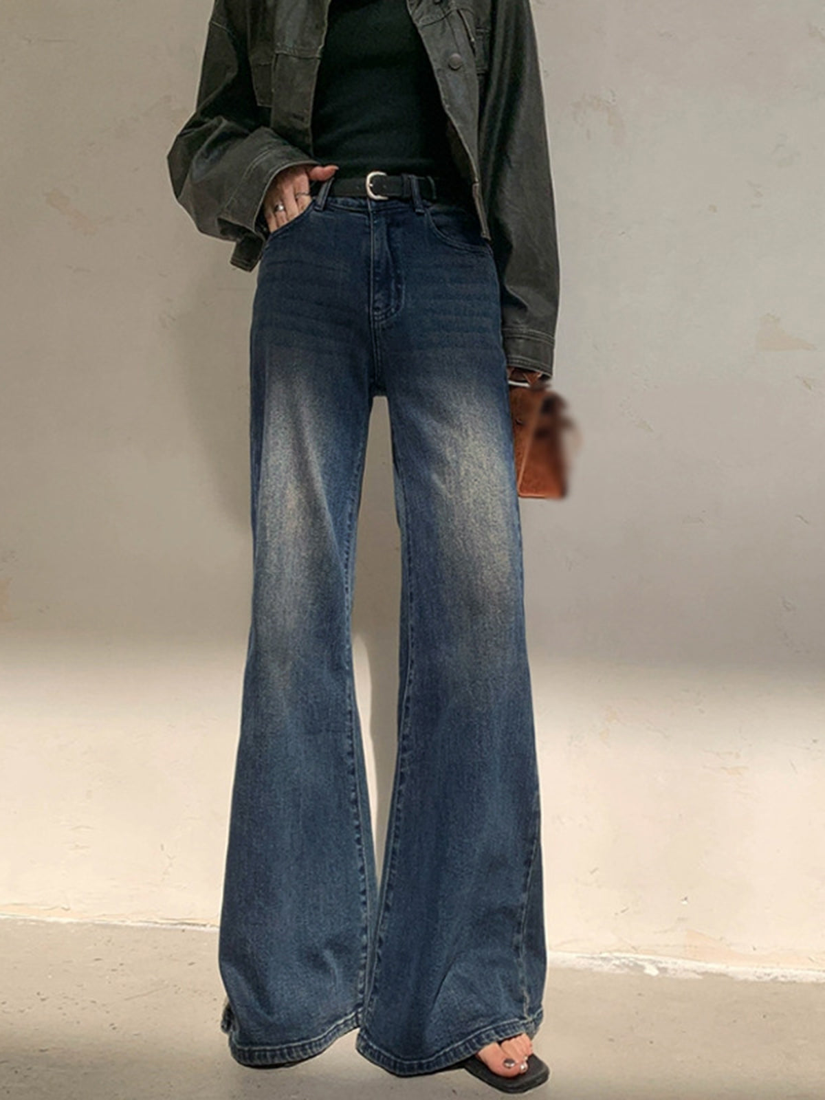 Vintage Denim Washed Wide Leg Jeans-CALLISTARI