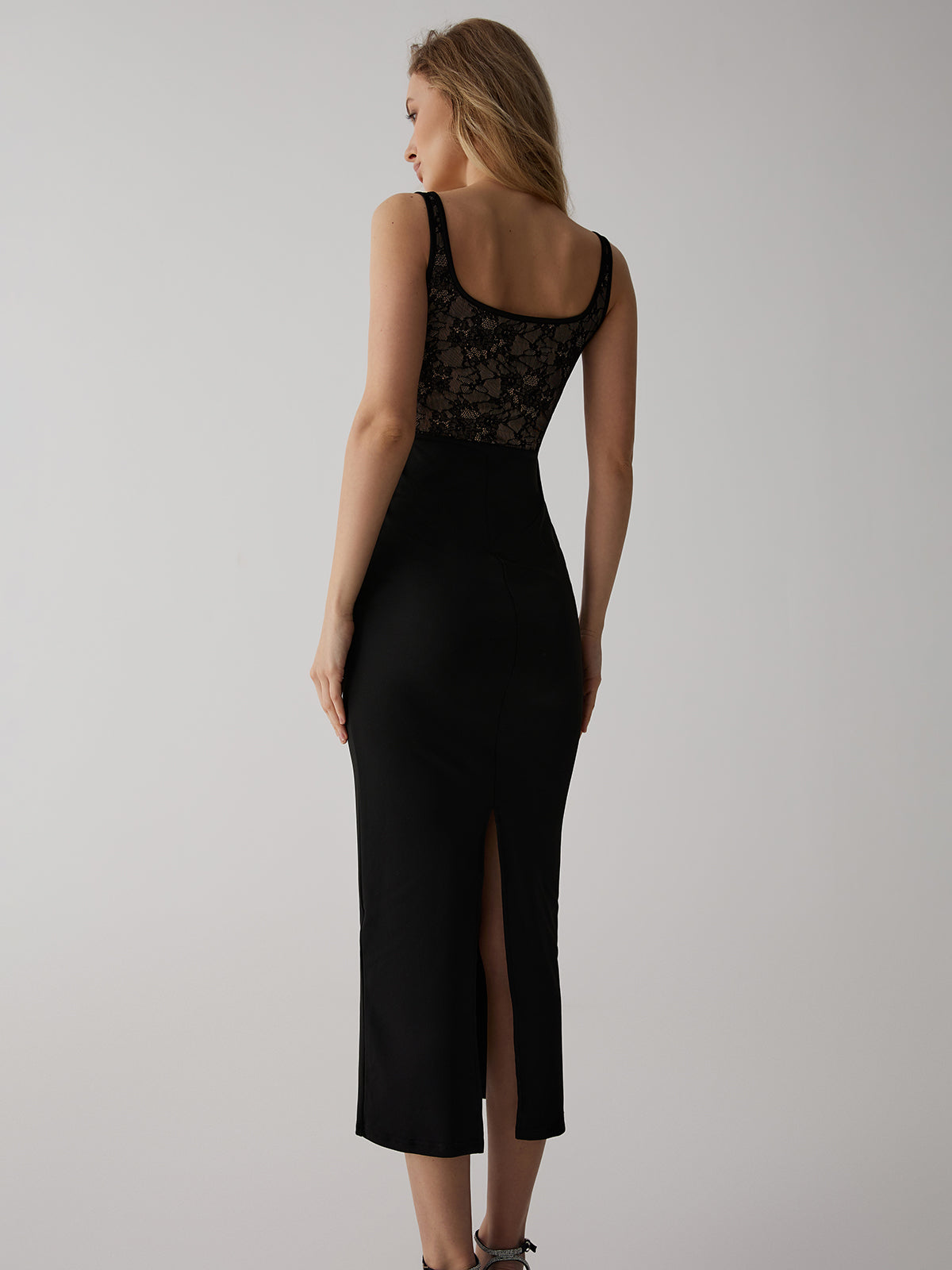 Lace Corset Square Neck Long Dress-Mesadic
