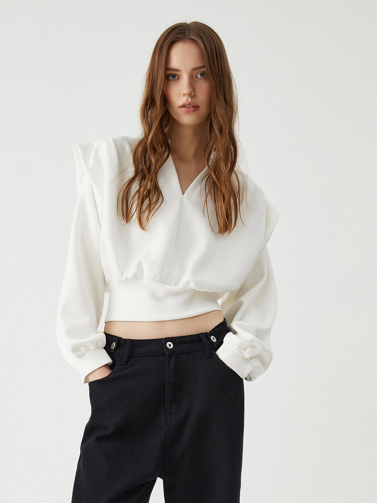 Oversized Solid Long Sleeve Blouse-Mesadic