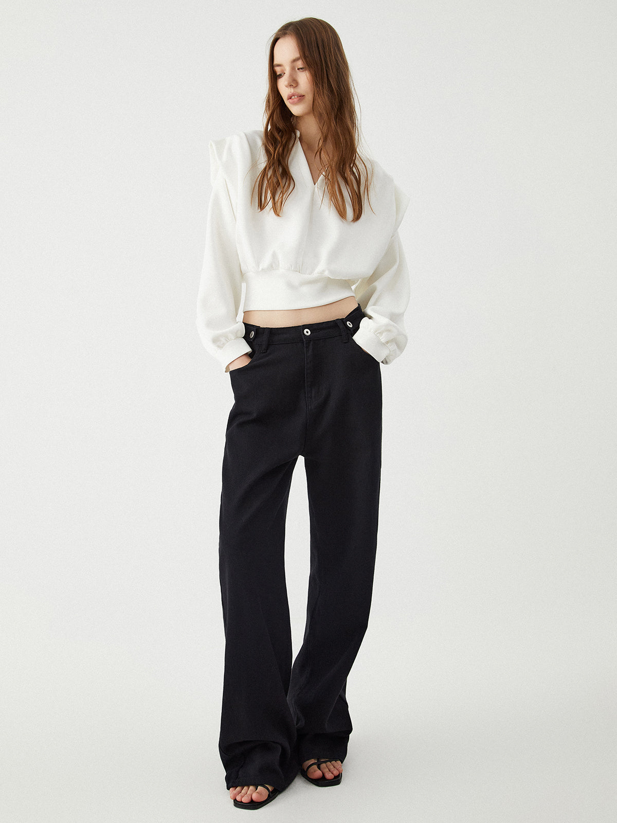 Oversized Solid Long Sleeve Blouse-Mesadic