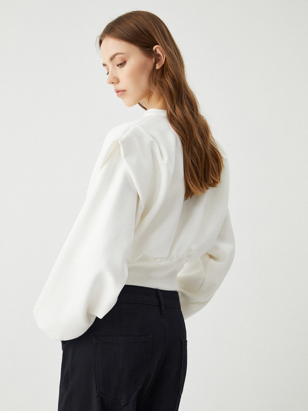 Oversized Solid Long Sleeve Blouse-Mesadic