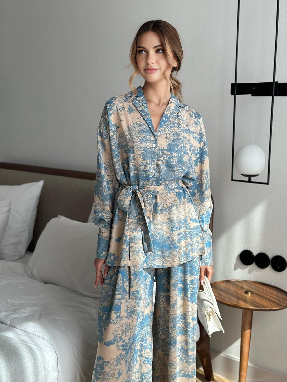 Printed Tie Up Pants Set-Mesadic