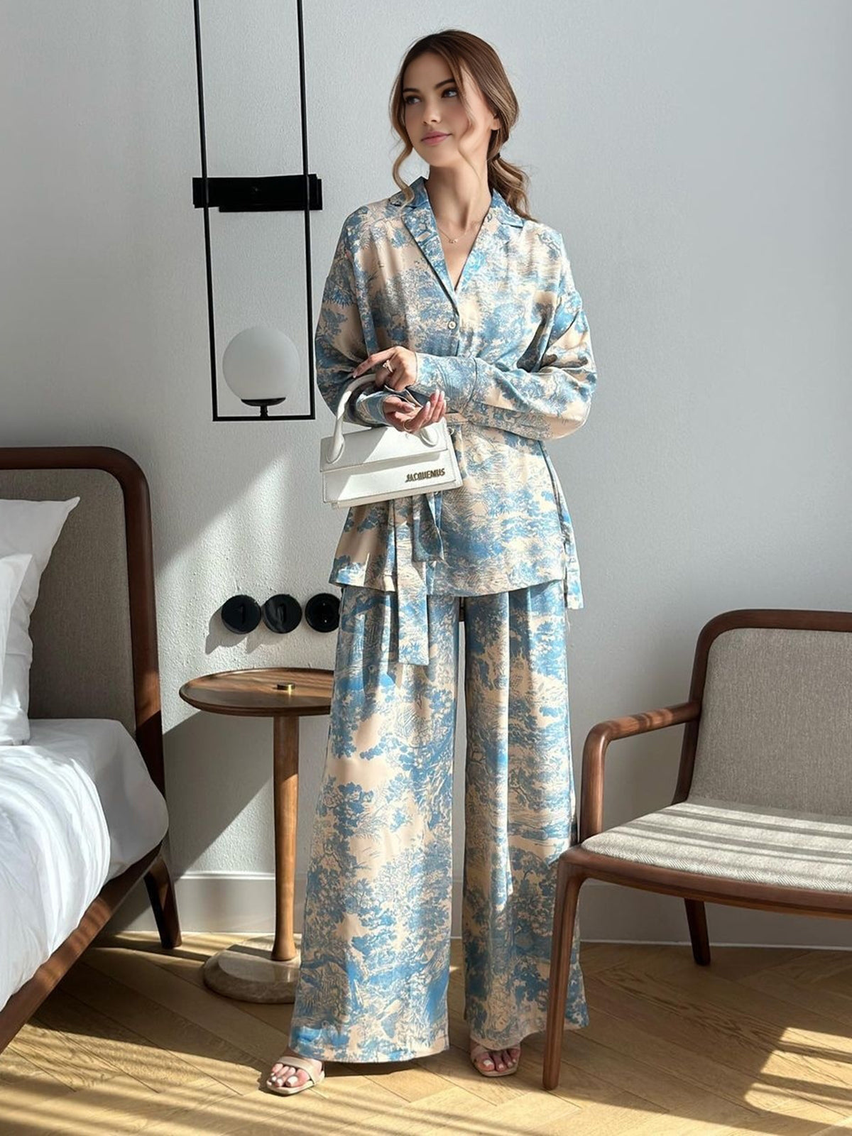 Printed Tie Up Pants Set-Mesadic