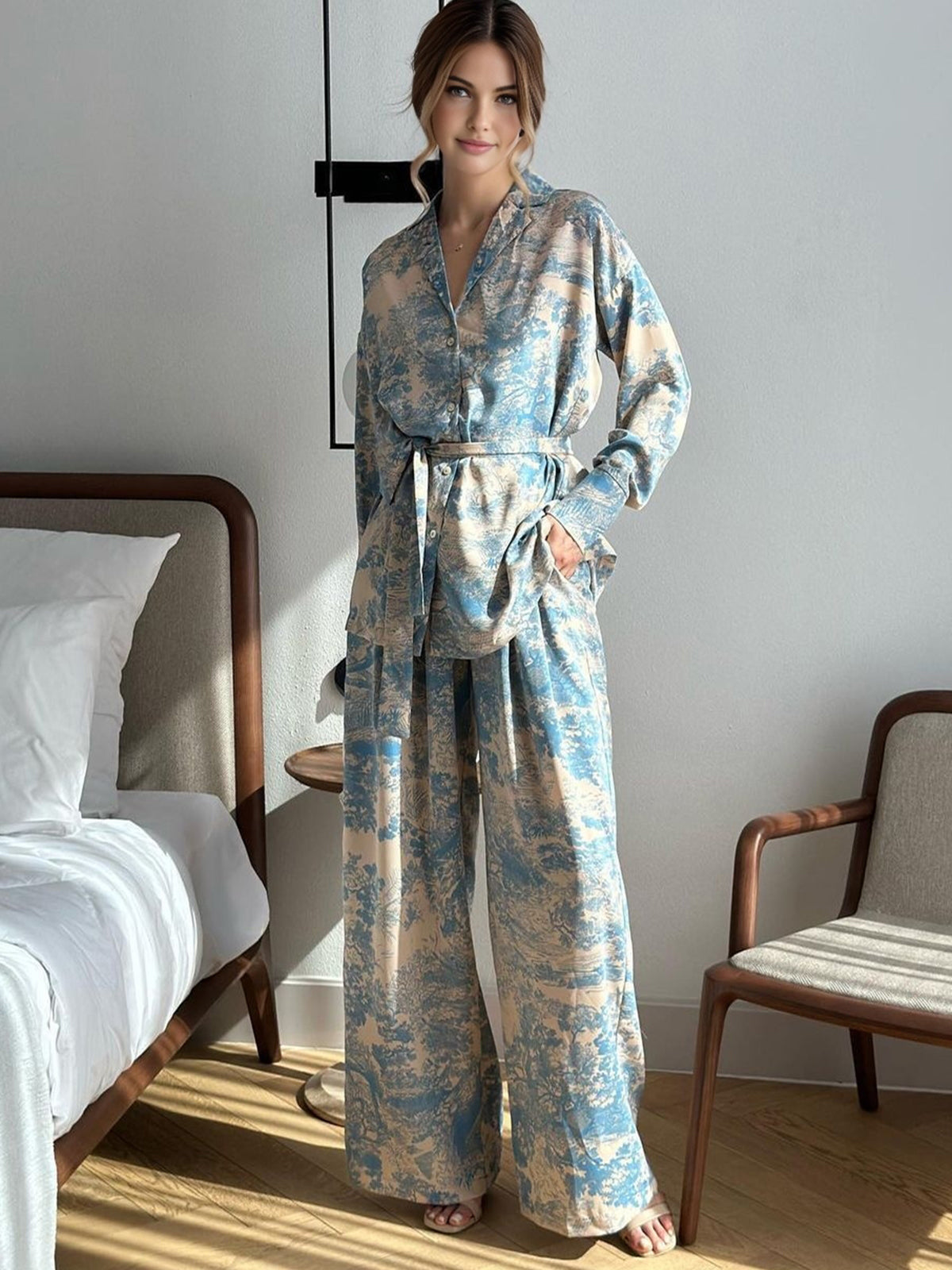 Printed Tie Up Pants Set-Mesadic